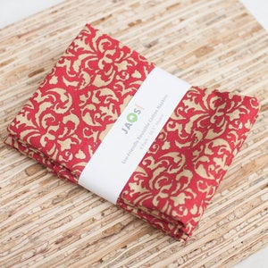 Large Cloth Napkins - Set of 4 - (N4851) - Damask Red Beige Modern Reusable Fabric Napkins