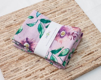 Large Cloth Napkins - Set of 4 - (N2411) - Mulberry Pink Floral Modern Reusable Fabric Napkins