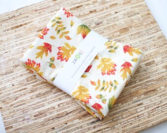 Large Cloth Napkins - Set of 4 - (NJ160) - Fall Autumn Maple Leaves Cream Modern Reusable Fabric Napkins