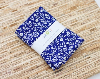 Small ORGANIC Cloth Napkins - Set of 4  (NB831s) - Blue Heirloom Garden Floral Animals Modern Reusable Cotton Fabric Napkins