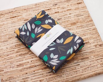 Large Cloth Napkins - Set of 4 - (N8197) - Leaves on Gray Modern Reusable Fabric Napkins