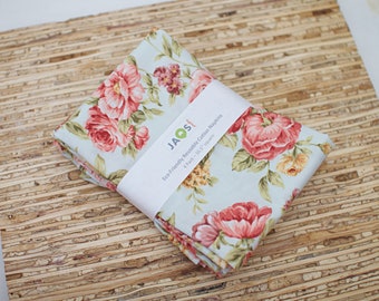 Large Cloth Napkins - Set of 4 (N9634) - Soft Blue Tossed Roses Fabric Napkins