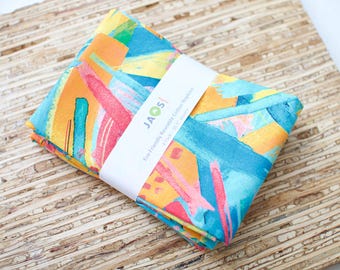 Large Cloth Napkins - Set of 4 - (NE117) - Abstract Colorful Watercolors Reusable Fabric Napkins