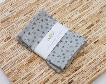 Small Cloth Napkins - Set of 4  (NC882s) - Grey Dandelion Wishes Modern Reusable Cotton Fabric Napkins