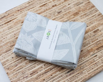 Large Cloth Napkins - Set of 4 - (N2458) - Gray Leaves Modern Reusable Fabric Napkins