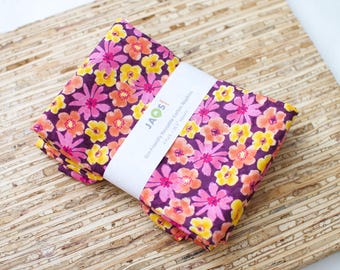 Large Cloth Napkins - Set of 4 - (N4718) - Small Flowers on Deep Purple Reusable Fabric Napkins