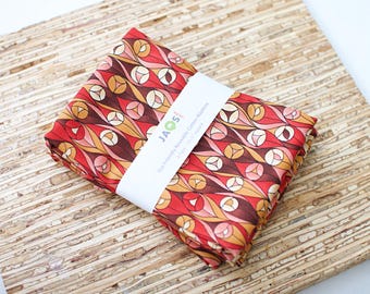 Large Cloth Napkins - Set of 4 - (ND498) - Abstract Mid Century Tulip Red Browns Reusable Fabric Napkins
