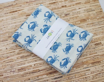 Large Cloth Napkins - Set of 4 - (NG007) - Blue Crabs Modern Reusable Fabric Napkins