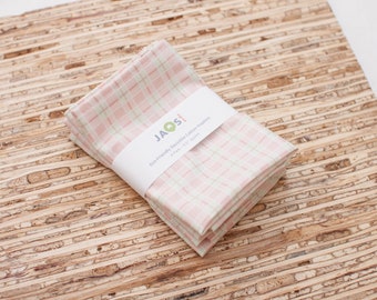 Small Cloth Napkins - Set of 4 - (N7025s) - Pink Plaid Reusable Cotton Fabric Napkins