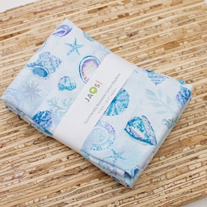 Large Cloth Napkins - Set of 4 - (NE315) - Sea Shells Seahorse Blue Modern Reusable Fabric Napkins