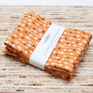 Organic Large Cloth Napkins - Set of 4 - (N562) - Orange Arrows Modern Reusable Fabric Napkins