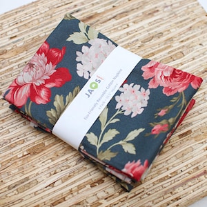 Large Cloth Napkins - Set of 4 - (NF755) - Dark Bold Floral Rose Reusable Fabric Napkins