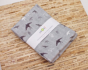 Large Cloth Napkins - Set of 4 (ND851) - Swallow Birds Grey Reusable Fabric Napkins