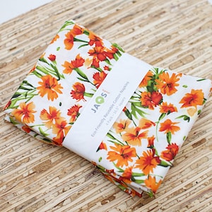 Large Cloth Napkins - Set of 4 - (NF292) - Packed Floral Orange Reusable Fabric Napkins