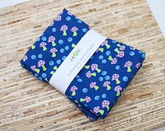 Large Cloth Napkins - Set of 4 - (NB641) - Mushrooms on Blue Modern Reusable Fabric Napkins