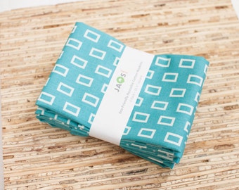 Large Cloth Napkins - Set of 4 - (N2651) - Aqua Geometric Modern Reusable Fabric Napkins