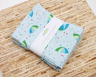 Large Cloth Napkins - Set of 4 - (NA802) - Blue Aqua Umbrella Rain Reusable Fabric Napkins