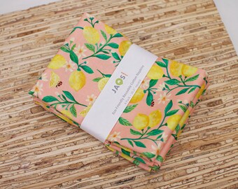 Large Cloth Napkins - Set of 4 - (ND509) - Lemons Pink Modern Reusable Fabric Napkins