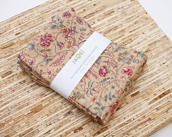 Large Cloth Napkins - Set of 4 - (NB894) - Tan Floral Vine Floral Reusable Fabric Napkins