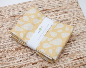 Large Cloth Napkins - Set of 4 (N9730) - Mustard Yellow Coca Leaves Reusable Fabric Napkins