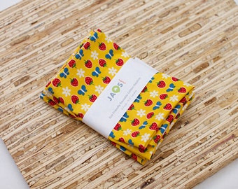 Small Cloth Napkins - Set of 4 - (N9877s) - Yellow Butterfly Berries Modern Reusable Cotton Fabric Napkins