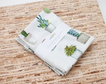 Large Cloth Napkins - Set of 4 (NC108) - Spaced Potted Succulents Modern Reusable Fabric Napkins