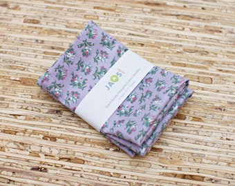 Small Cloth Napkins - Set of 4  (N6091s) - Mini Lilac Floral Modern Reusable Cotton Fabric Napkins