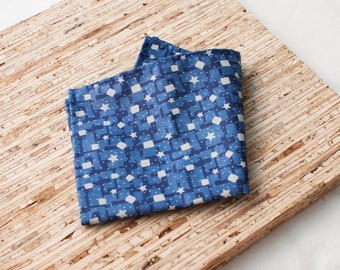 Small Cloth Napkins - Set of 4 - (N9566s) - Cosmic Shapes Stars Blue Reusable Cotton Fabric Napkins