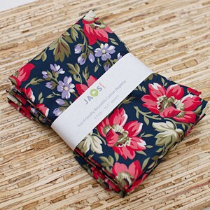 Large Cloth Napkins - Set of 4 - (N8728) - Floral Blooms Navy Reusable Fabric Napkins