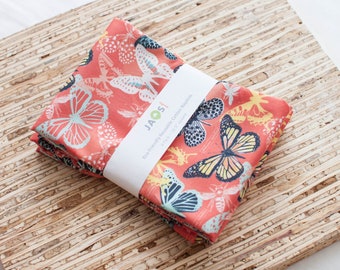 Large Cloth Napkins - Set of 4 - (N7694) - Butterfly Dark Coral Orange Reusable Fabric Napkins