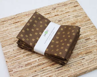 Large Cloth Napkins - Set of 4 - (N4440) - Brown Metallic Gold Modern Reusable Fabric Napkins