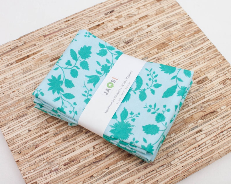 Large Cloth Napkins Set of 4 N4424 Teal Aqua Floral Etsy