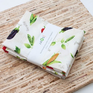 Large Cloth Napkins - Set of 4 - (N6388) - Farm Vegetables Modern Reusable Fabric Napkins