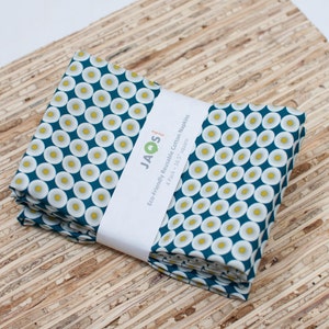 Large ORGANIC Cloth Napkins - Set of 4 - (N1937) - Blue Circles Modern Reusable Fabric Napkins