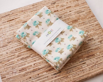 Large Cloth Napkins - Set of 4 (N6936) - Turquoise Rose Floral Modern Reusable Fabric Napkins