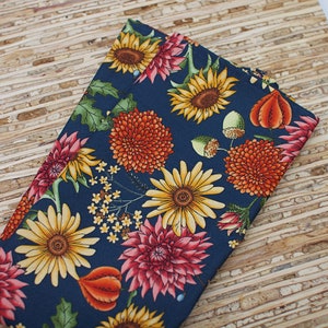 Large Cloth Napkins Set of 4 NF060 Dahlia Sunflower Flower Toss Navy Modern Reusable Fabric Napkins image 2