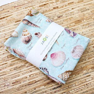 Large Cloth Napkins - Set of 4 - (NE499) - Aqua Seashells Names Modern Reusable Fabric Napkins