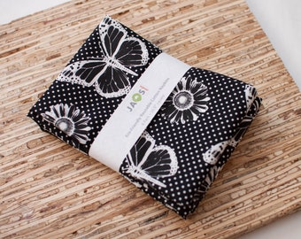 Large Cloth Napkins - Set of 4 (N7452) - Black White Butterfly Floral Modern Reusable Fabric Napkins