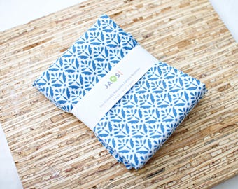 Large Cloth Napkins - Set of 4 - (NC251) -  Blue Geometric Sprigs on White Reusable Fabric Napkins