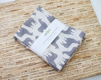 Large Cloth Napkins - Set of 4 (N9729) - Grey Llama on Cream Reusable Fabric Napkins