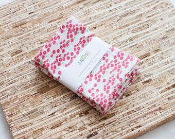 Small Cloth Napkins - Set of 4  (N7558s) - Little Red Flowers Modern Reusable Cotton Fabric Napkins