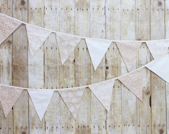 Wedding, Beige, Neutral, Earthy - Decor - Party Decoration- Wedding - Photo Prop -  Fabric Flag Bunting