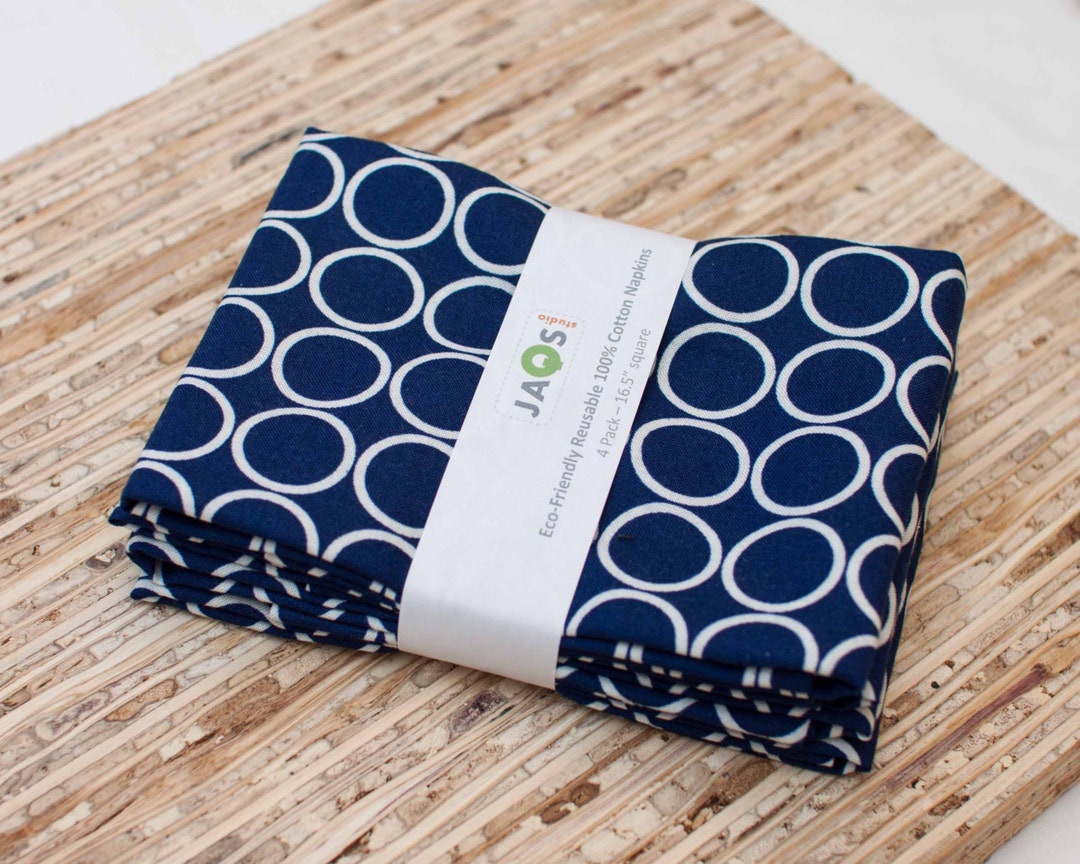 Large Cloth Napkins Set of 4 N316 Navy Circles Modern Etsy