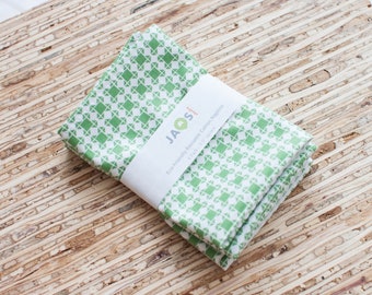 Small Cloth Napkins - Set of 4 - (N1486s) - Green Geometric X Modern Reusable Cotton Fabric Napkins