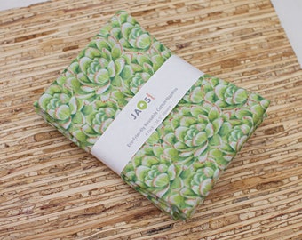 Large Cloth Napkins - Set of 4 - (ND426) - Green Succulents Reusable Fabric Napkins