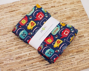 Large Cloth Napkins - Set of 4 - (NF193) - Navy Tea Kettles Modern Reusable Fabric Napkins