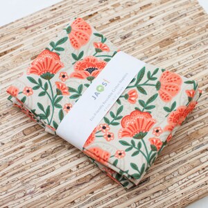 Large Cloth Napkins - Set of 4 - (N8296) - Orange Flowers Modern Reusable Fabric Napkins