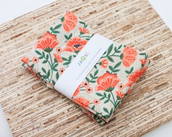 Large Cloth Napkins - Set of 4 - (N8296) - Orange Flowers Modern Reusable Fabric Napkins