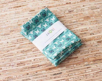 Small Cloth Napkins - Set of 4 - (N7689) - Light Teal Hex Butterfly Modern Reusable Cotton Fabric Napkins