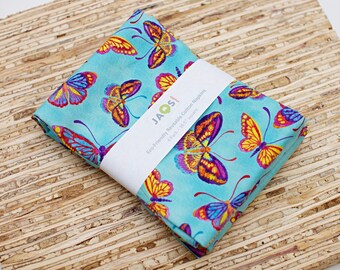 Large Cloth Napkins - Set of 4 (N7849) - Colorful Butterfly on Aqua Reusable Fabric Napkins